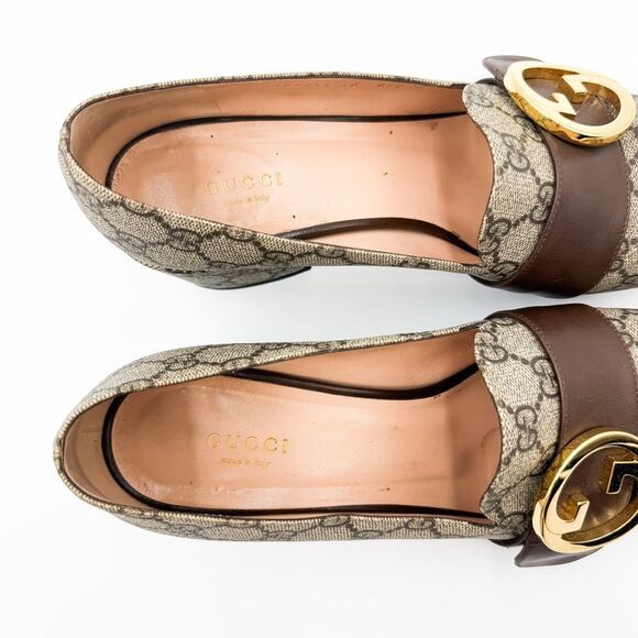 Gucci GG Blondie Monogram Loafers Block Heel Neutral Pumps EU 40 US 10 - Picture 8 of 12